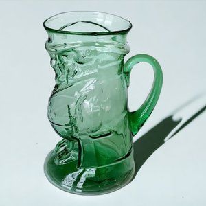 "RARE" Unique Vintage Green Glass Toby Colonial Man Pitcher 7" Tall